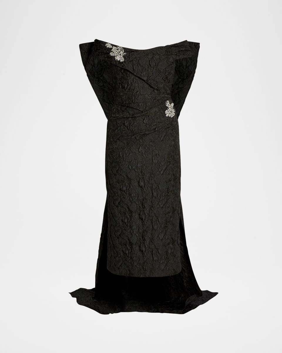 Crystal Off-The-Shoulder Cape Midi Cocktail Dress